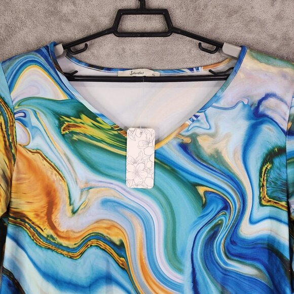Women's Sakurafina Blouse Top Multicolor Abstract Print 3/4 Sleeve V Neck XL - Picture 4 of 11